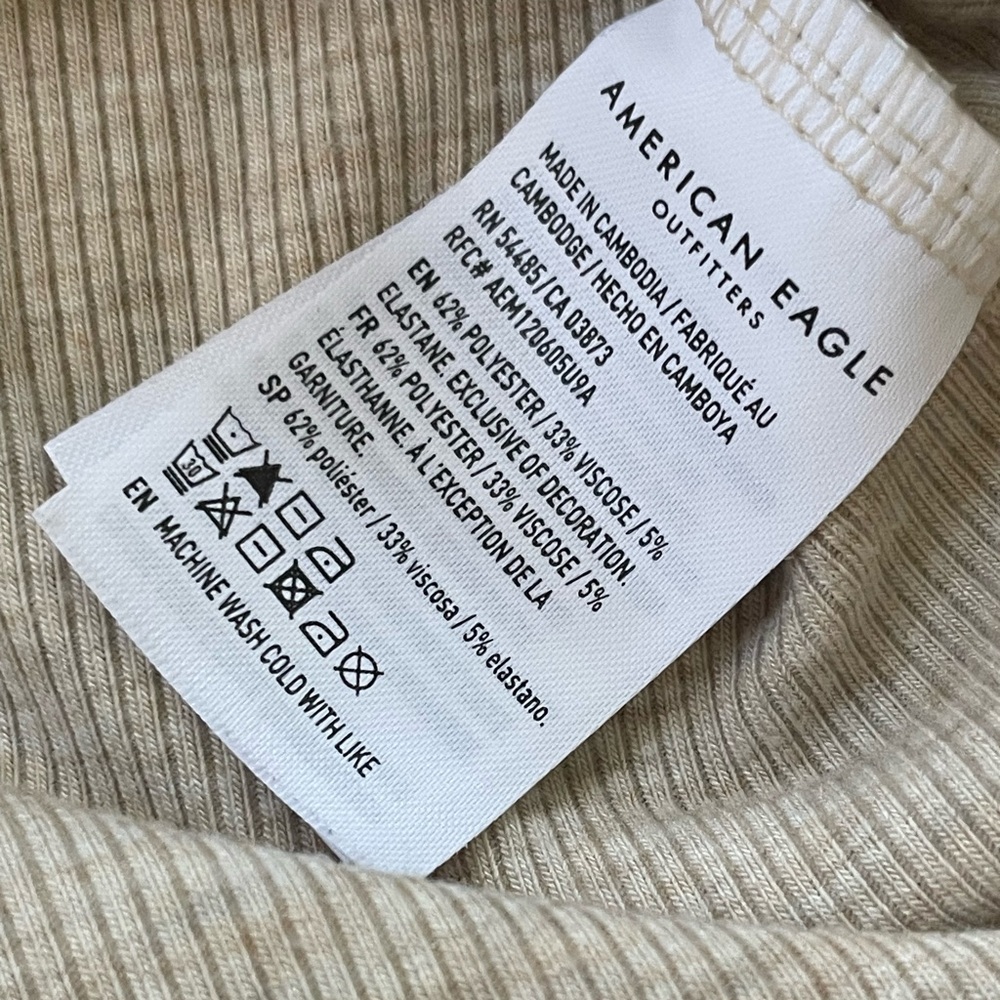 American Eagle Henley V-neck Long Sleeve T Shirt Women’s XL Oatmeal Snaps - Picture 6 of 8